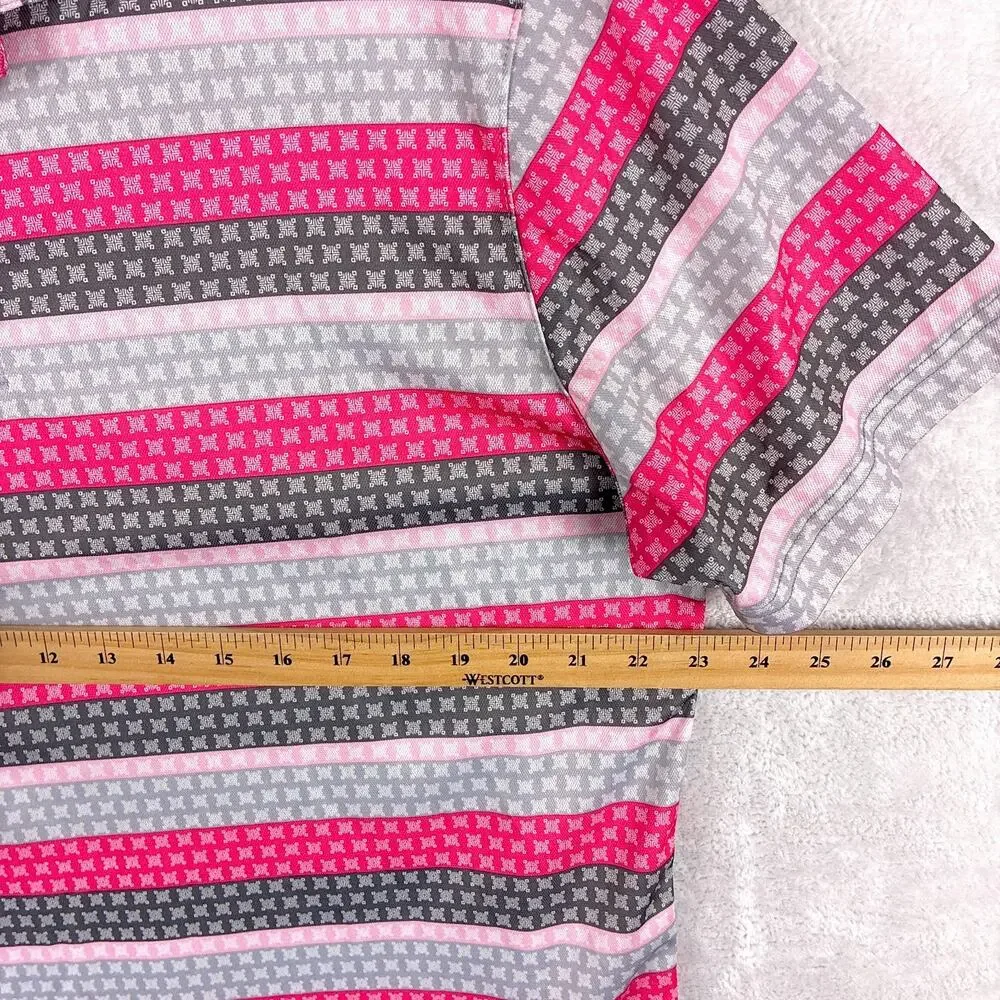 Etonic Polo Shirt Mens L Pink Gray Striped Geometric Performance Golf Preppy